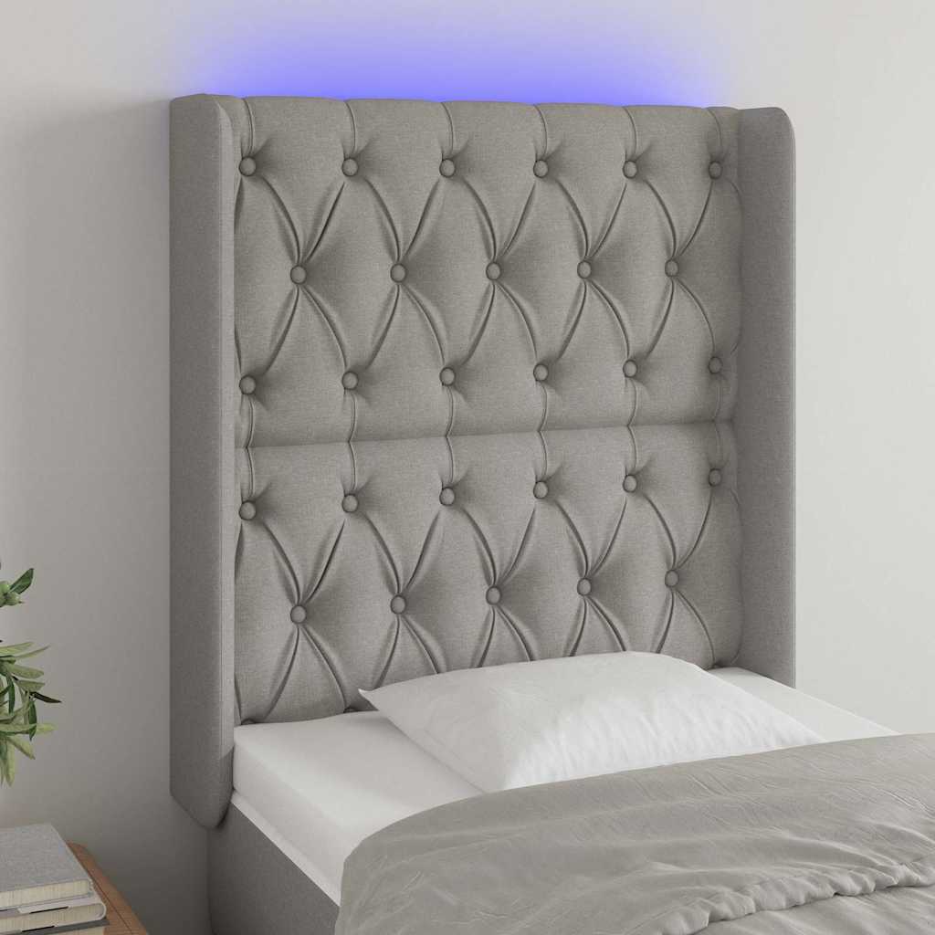 LED Kopfteil Hellgrau 83x16x118/128 cm Stoff