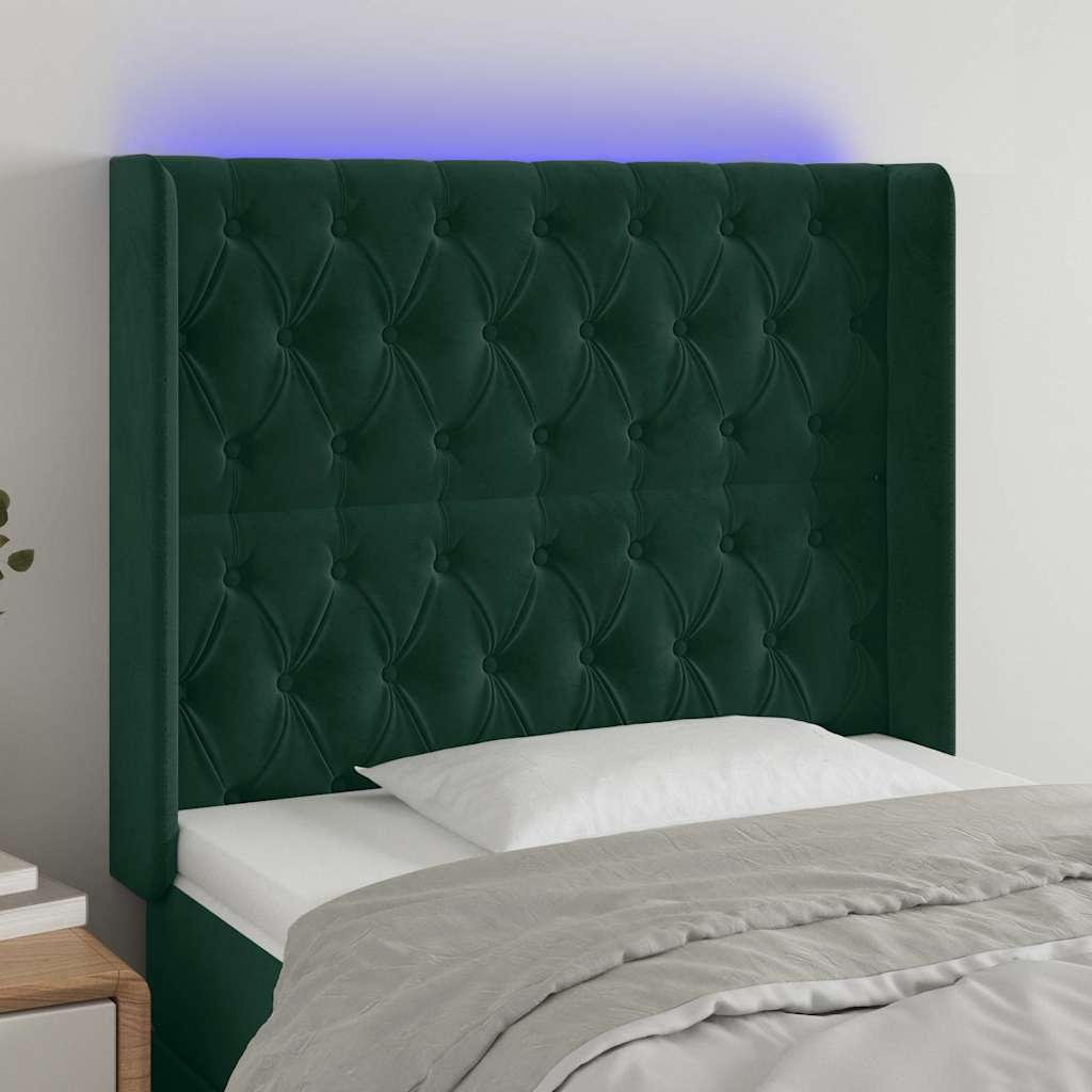 LED Kopfteil Dunkelgrün 93x16x118/128 cm Samt