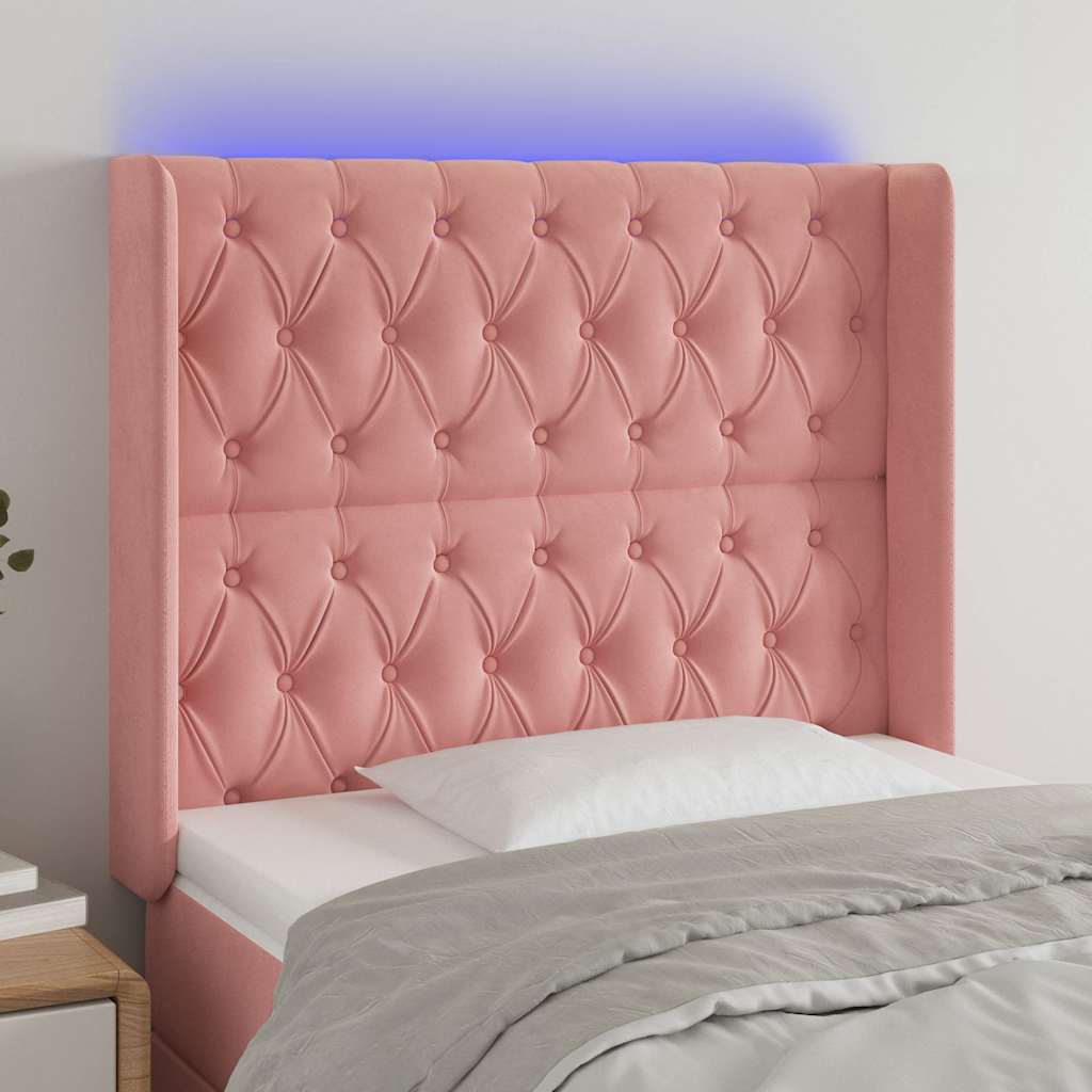 LED Kopfteil Rosa 103x16x118/128 cm Samt