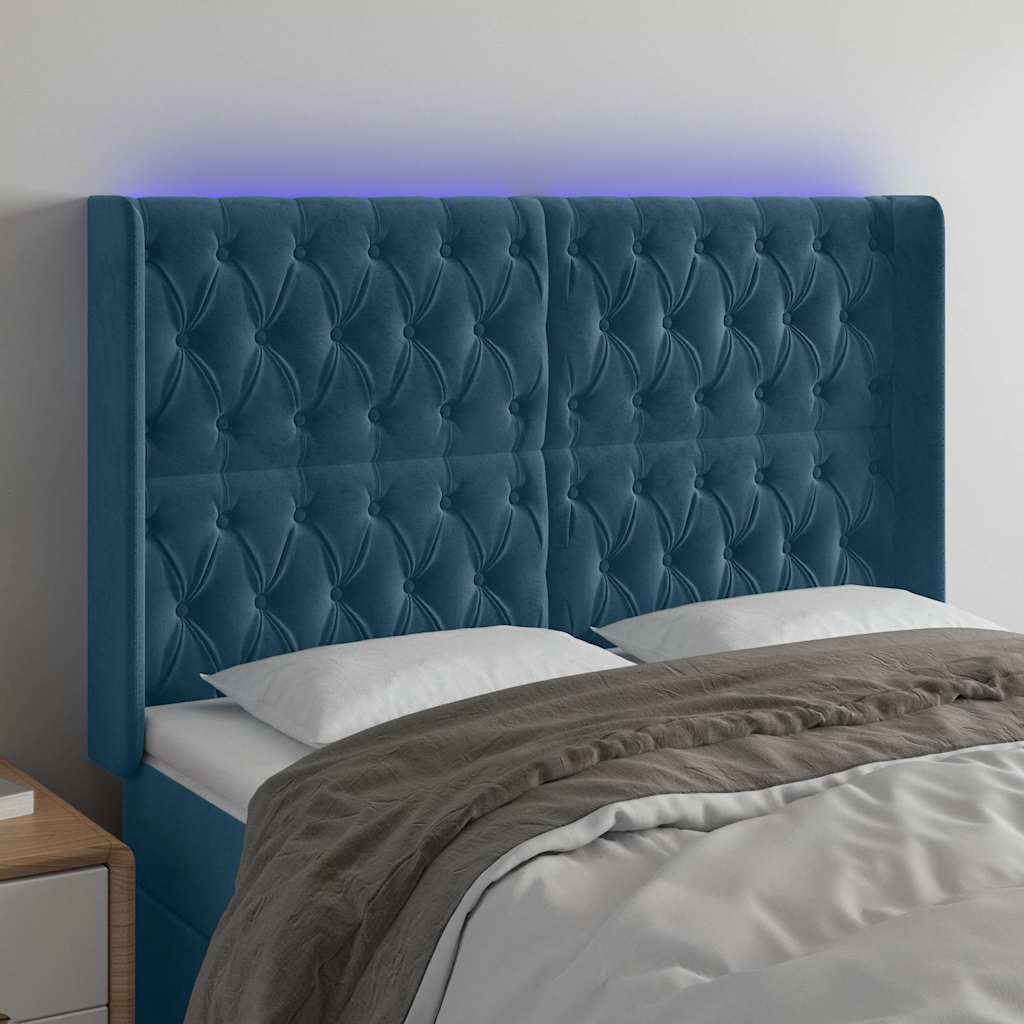LED Kopfteil Dunkelblau 163x16x118/128 cm Samt
