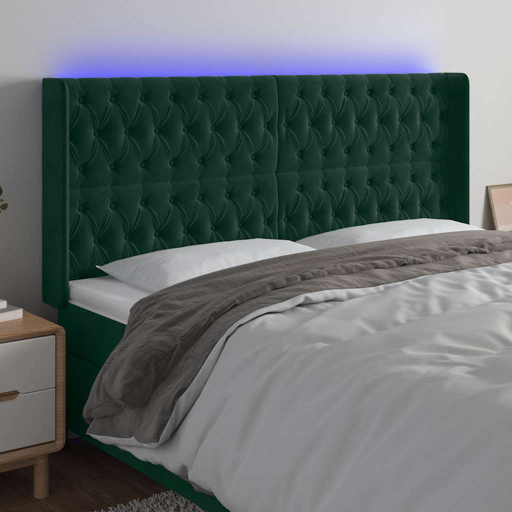 LED Kopfteil Dunkelgrün 183x16x118/128 cm Samt