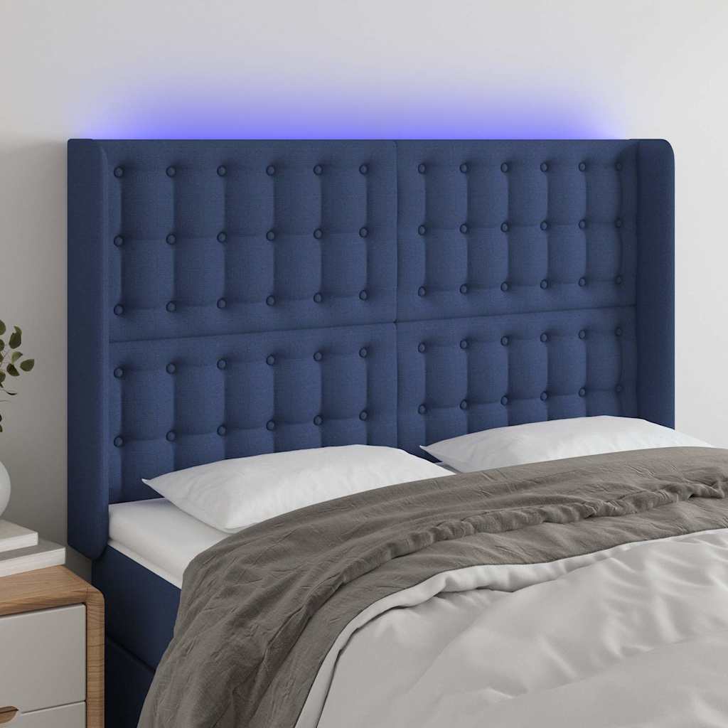 LED Kopfteil Blau 147x16x118/128 cm Stoff