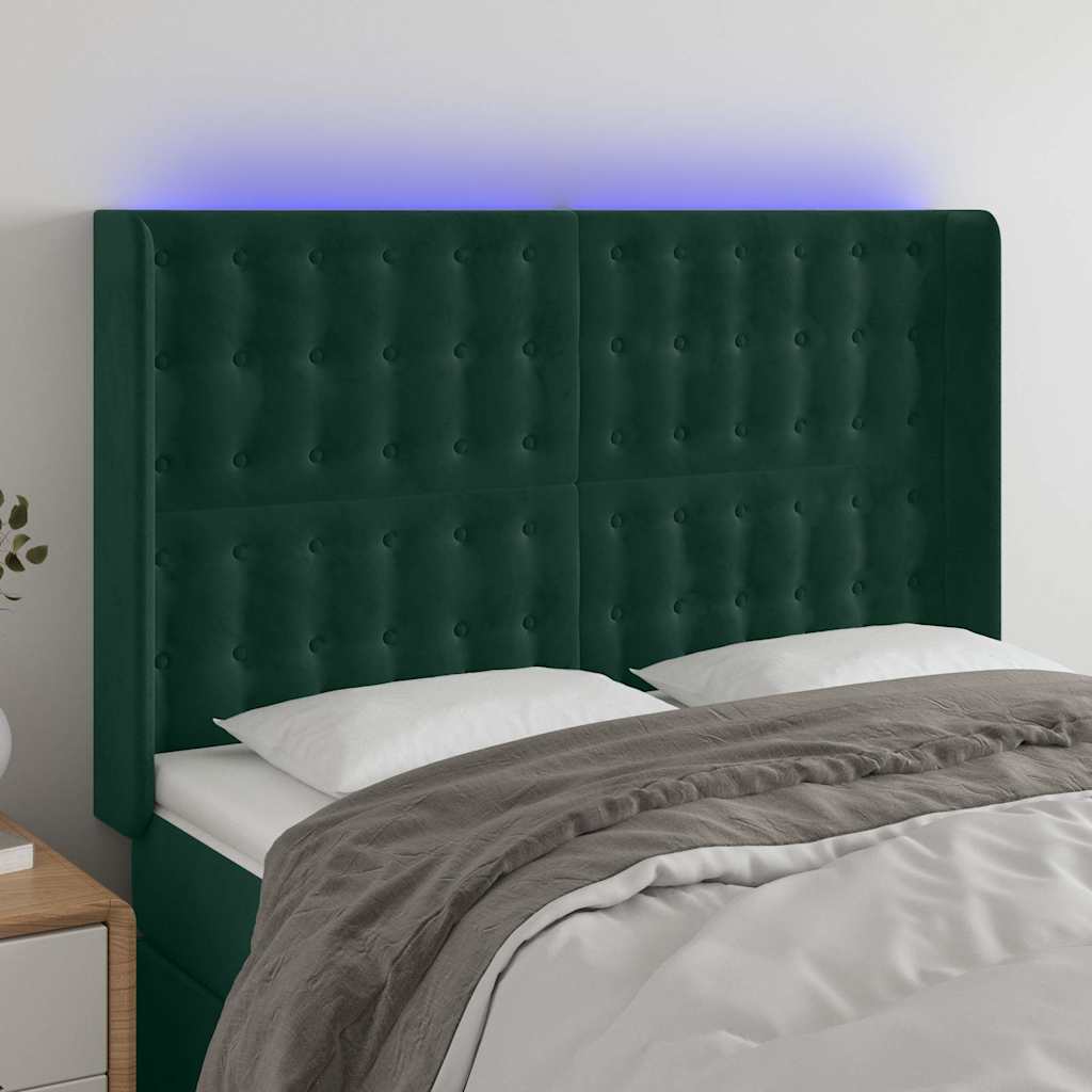 LED Kopfteil Dunkelgrün 147x16x118/128 cm Samt