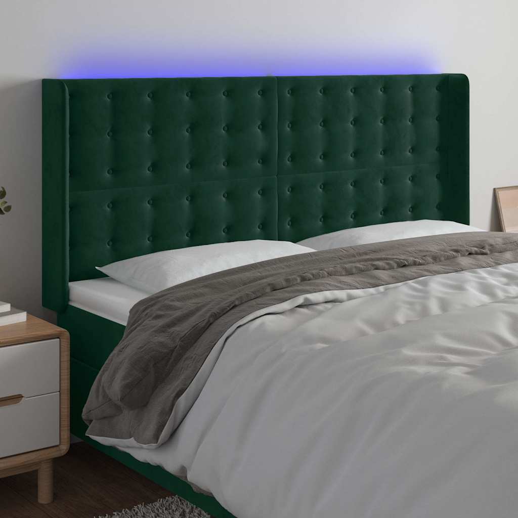 LED Kopfteil Dunkelgrün 203x16x118/128 cm Samt