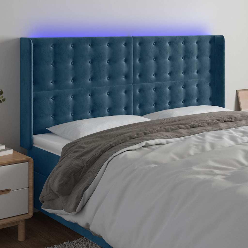 LED Kopfteil Dunkelblau 203x16x118/128 cm Samt