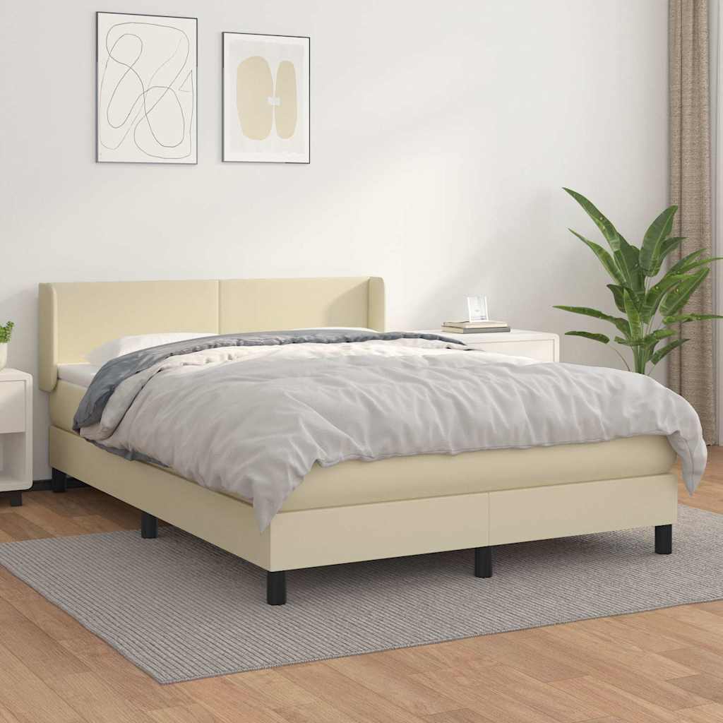 Boxspringbett mit Matratze Creme 140x200 cm Kunstleder