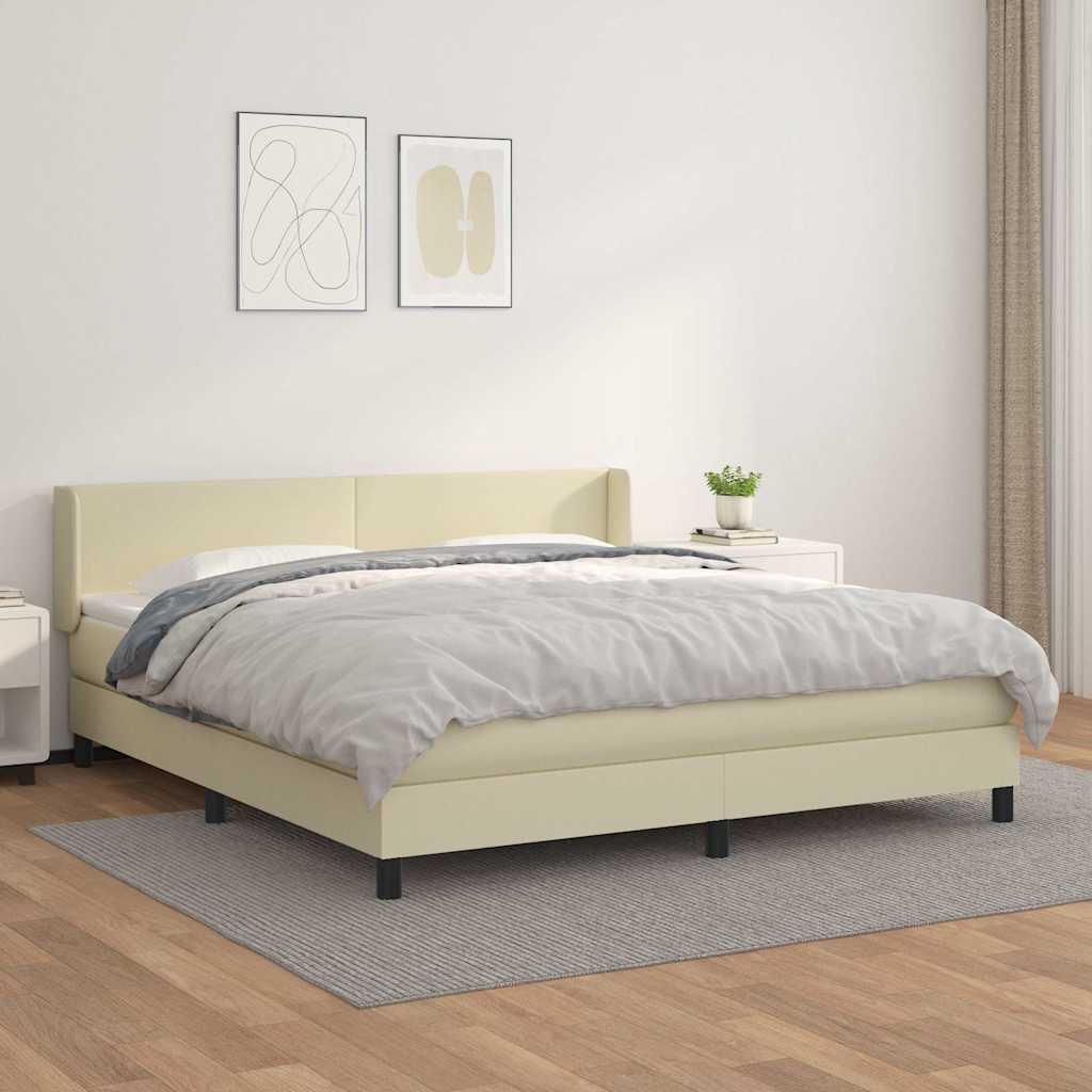 Boxspringbett mit Matratze Creme 160x200 cm Kunstleder