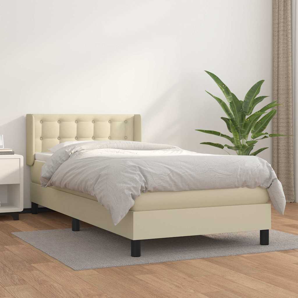 Boxspringbett mit Matratze Creme 90x200 cm Kunstleder