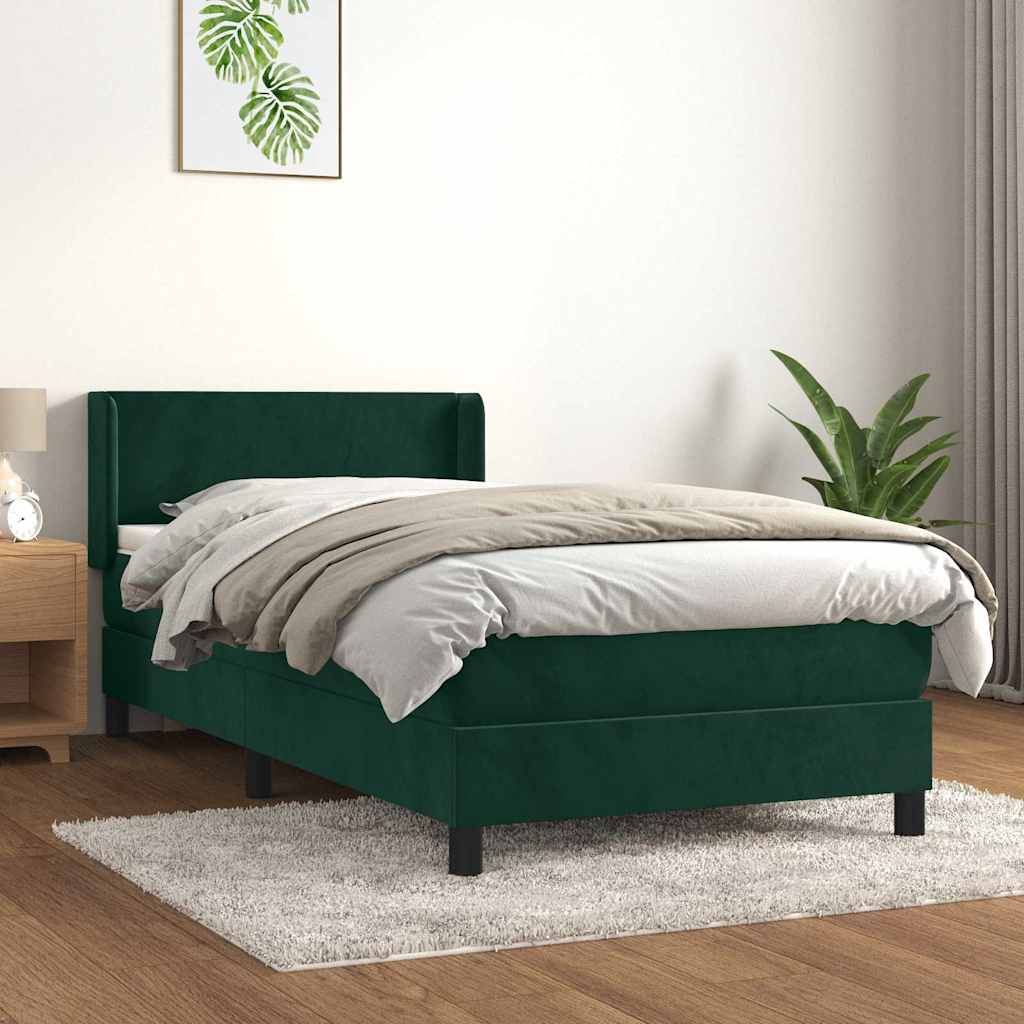 Boxspringbett mit Matratze Dunkelgrün 90x190 cm Samt