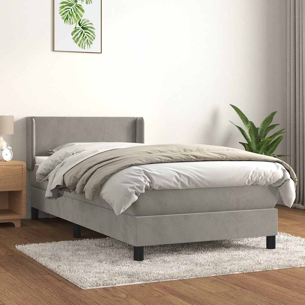 Boxspringbett mit Matratze Hellgrau 100x200 cm Samt