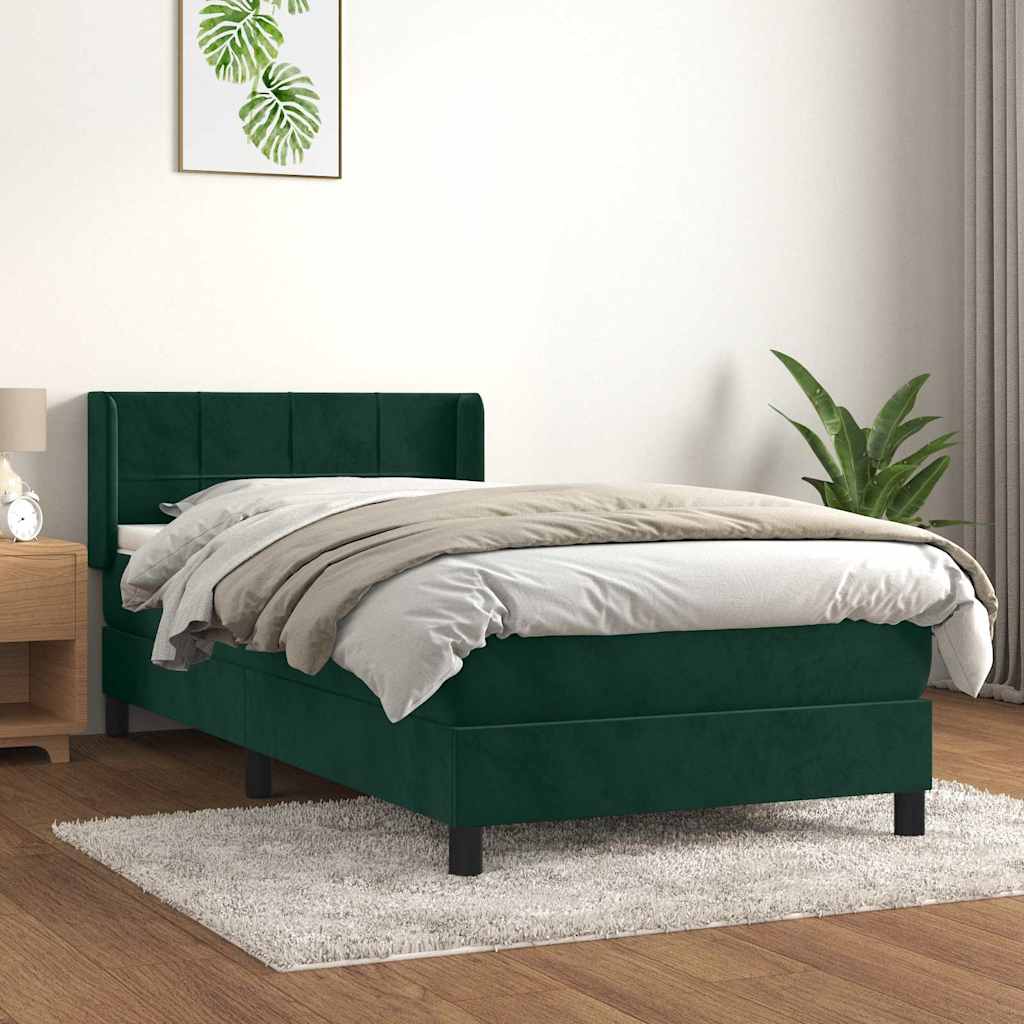 Boxspringbett mit Matratze Dunkelgrün 90x190 cm Samt