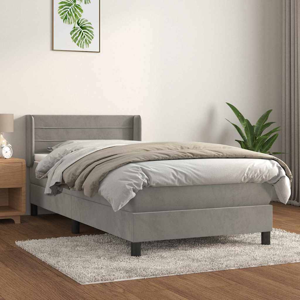 Boxspringbett mit Matratze Hellgrau 100x200 cm Samt