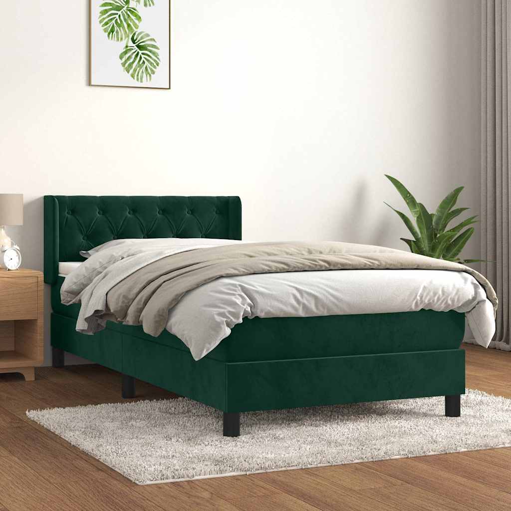 Boxspringbett mit Matratze Dunkelgrün 90x190 cm Samt