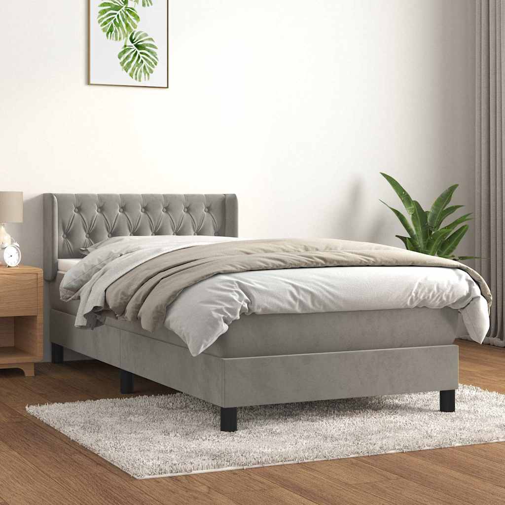 Boxspringbett mit Matratze Hellgrau 90x200 cm Samt