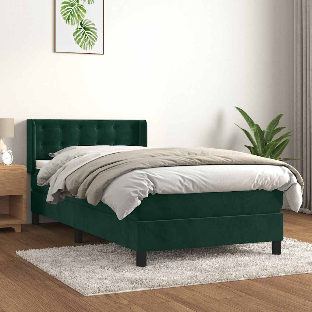 Boxspringbett mit Matratze Dunkelgrün 90x190 cm Samt