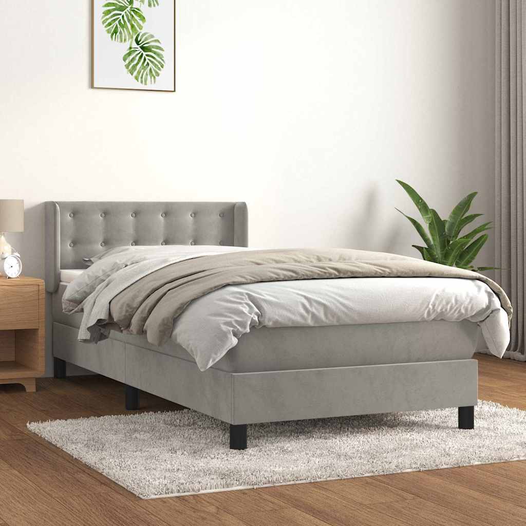Boxspringbett mit Matratze Hellgrau 100x200 cm Samt
