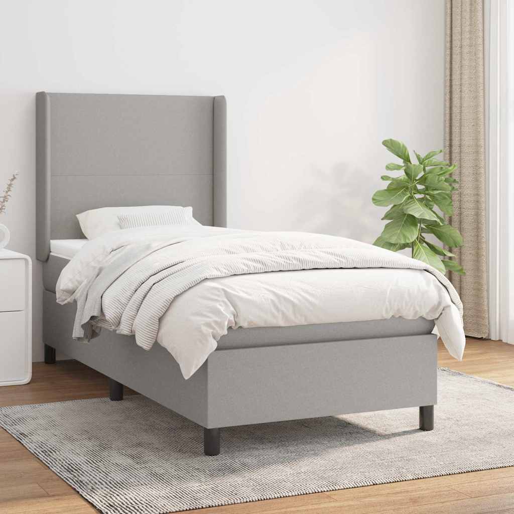 Boxspringbett mit Matratze Hellgrau 90x200 cm Stoff