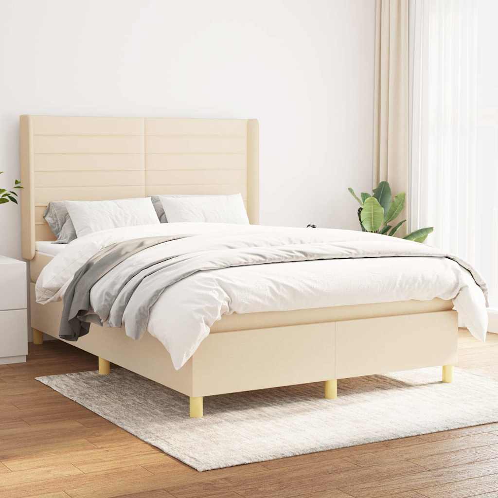 Boxspringbett mit Matratze Creme 140x190 cm Stoff