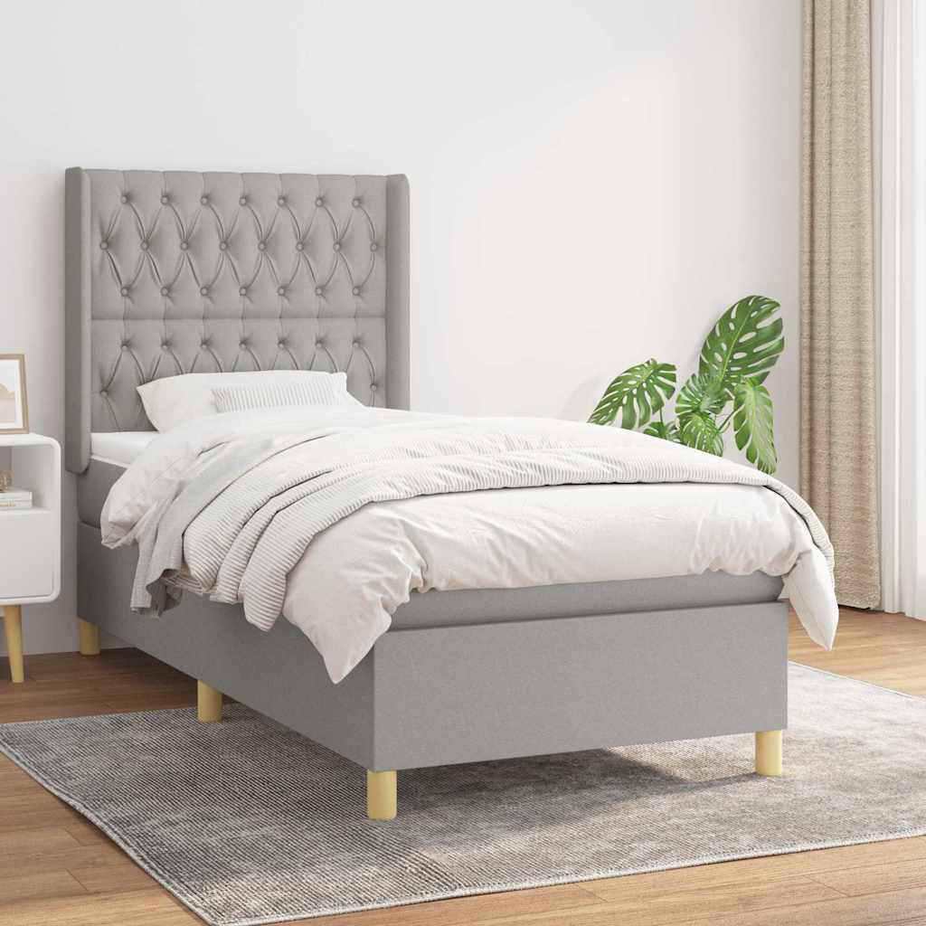 Boxspringbett mit Matratze Hellgrau 100x200 cm Stoff