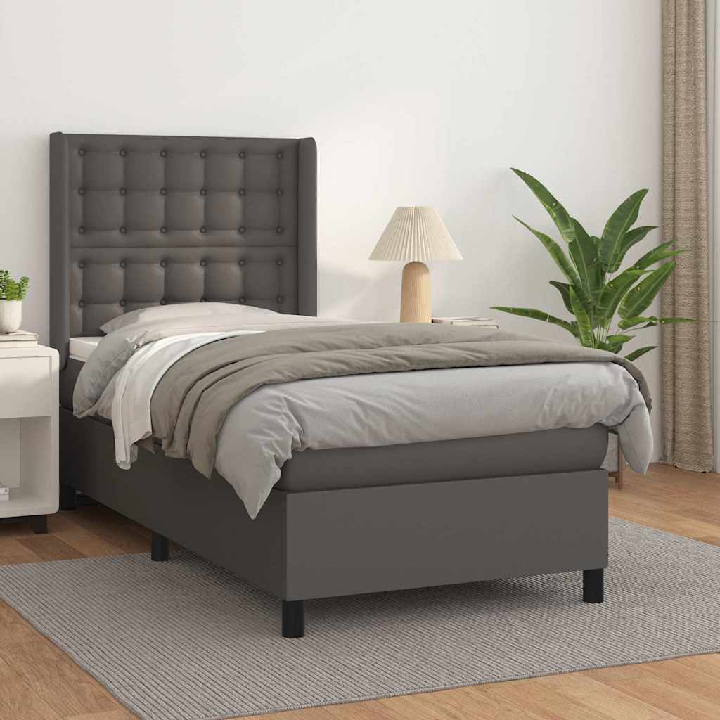 Boxspringbett mit Matratze Grau 80x200 cm Kunstleder