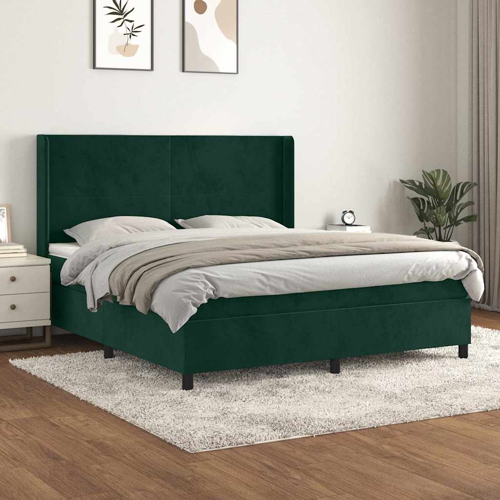 Boxspringbett mit Matratze Dunkelgrün 160x200 cm Samt
