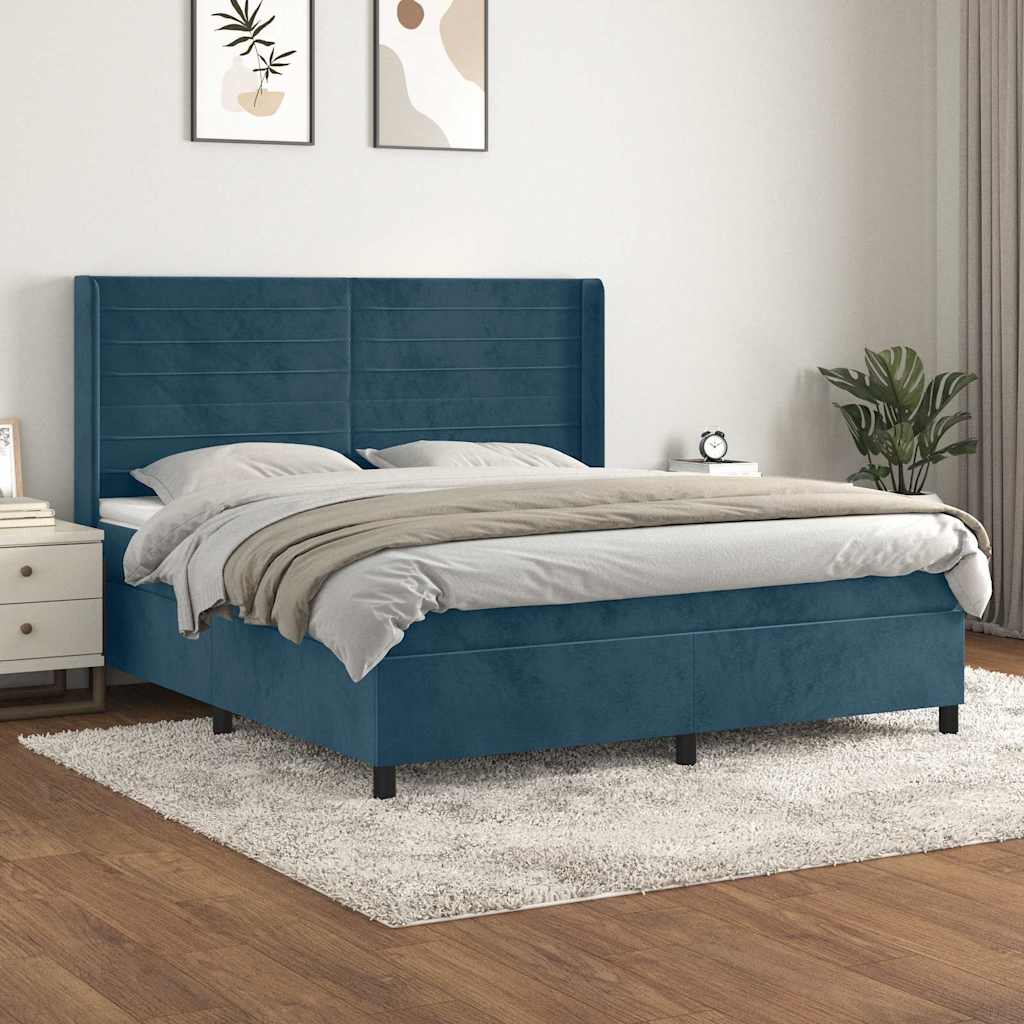 Boxspringbett mit Matratze Dunkelblau 160x200 cm Samt