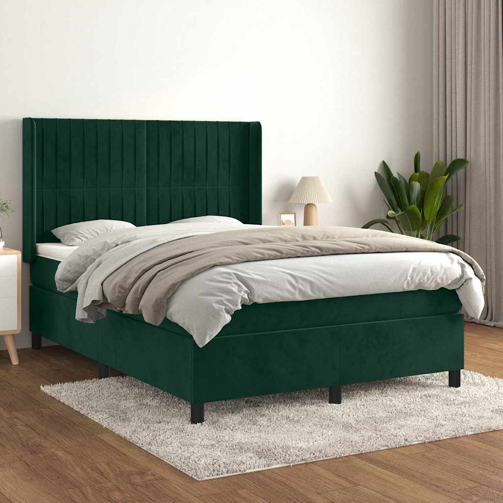 Boxspringbett mit Matratze Dunkelgrün 140x200 cm Samt