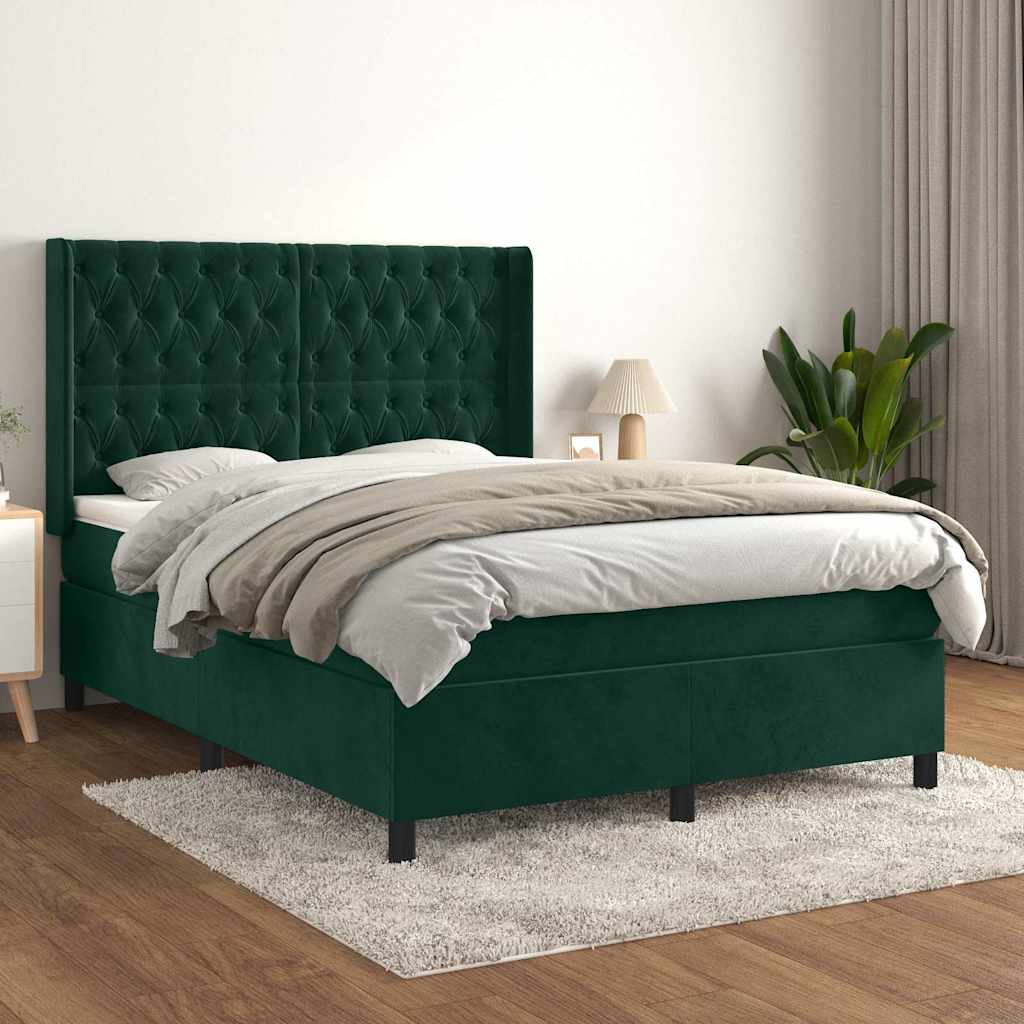 Boxspringbett mit Matratze Dunkelgrün 140x200 cm Samt
