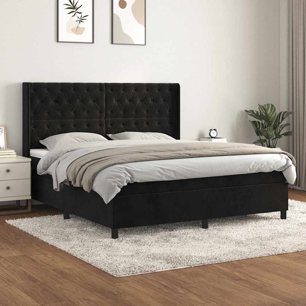 Boxspringbett mit Matratze Schwarz 160x200 cm Samt