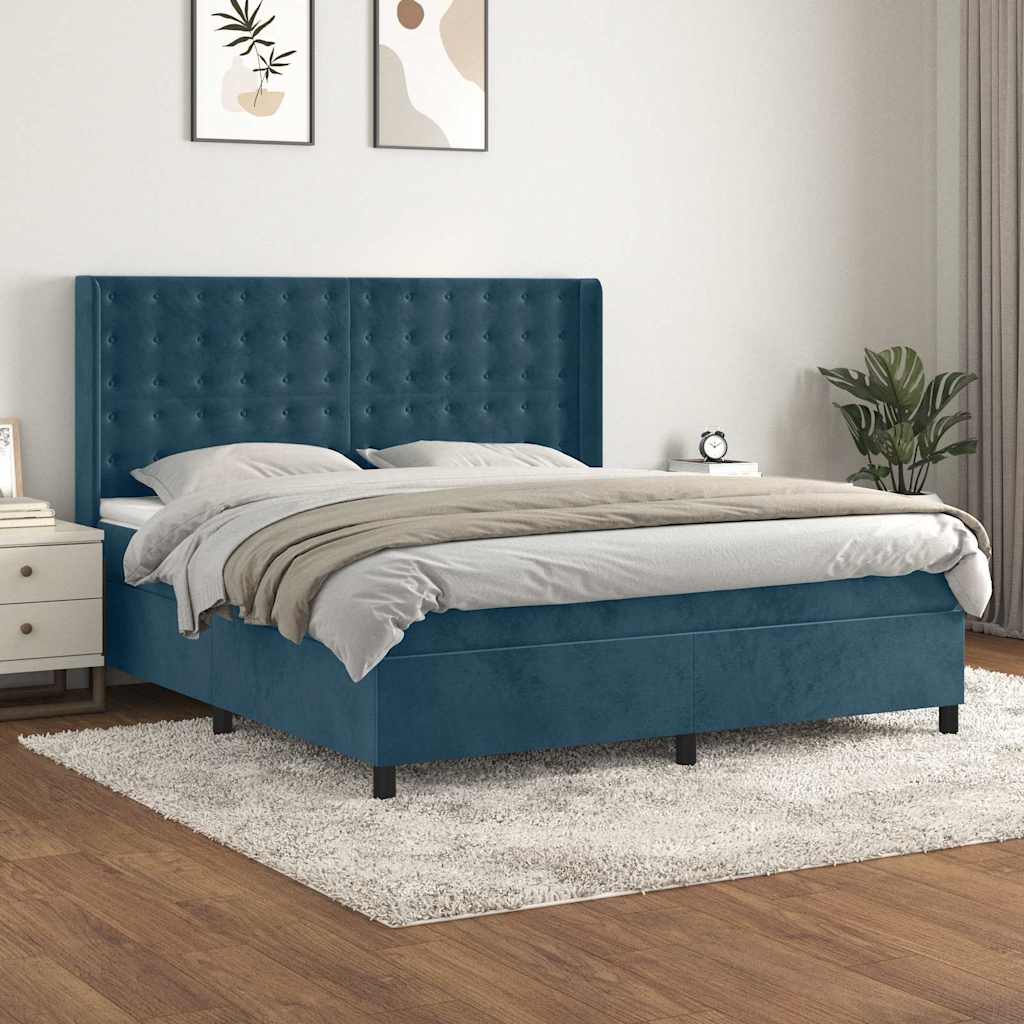 Boxspringbett mit Matratze Dunkelblau 160x200 cm Samt
