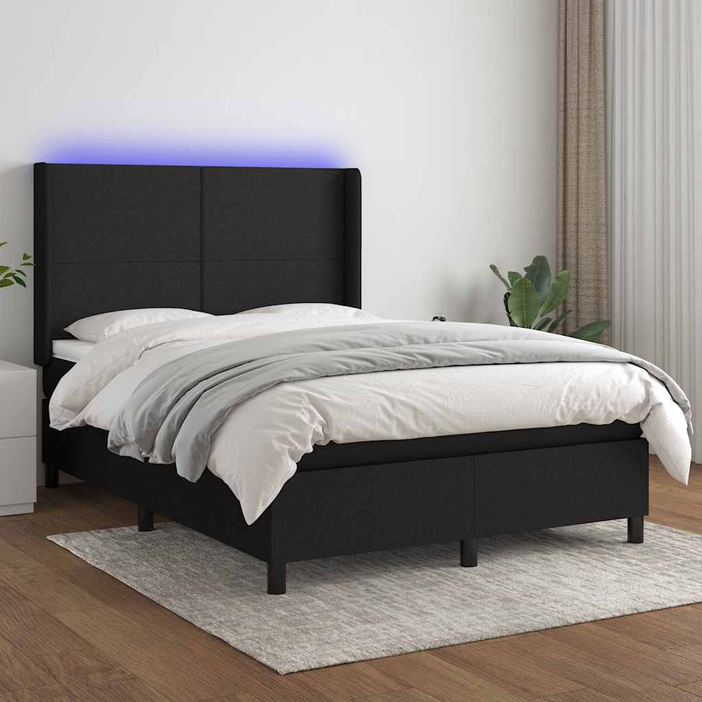 Boxspringbett mit Matratze & LED Schwarz 140x190 cm Stoff