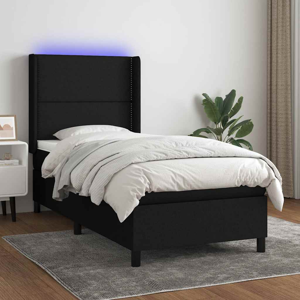 Boxspringbett mit Matratze & LED Schwarz 100x200 cm Stoff