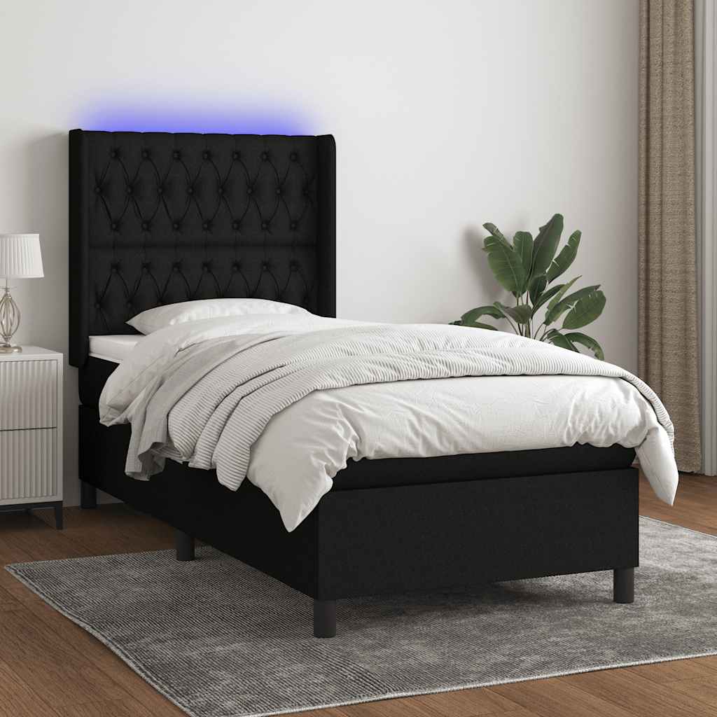 Boxspringbett mit Matratze & LED Schwarz 90x190 cm Stoff