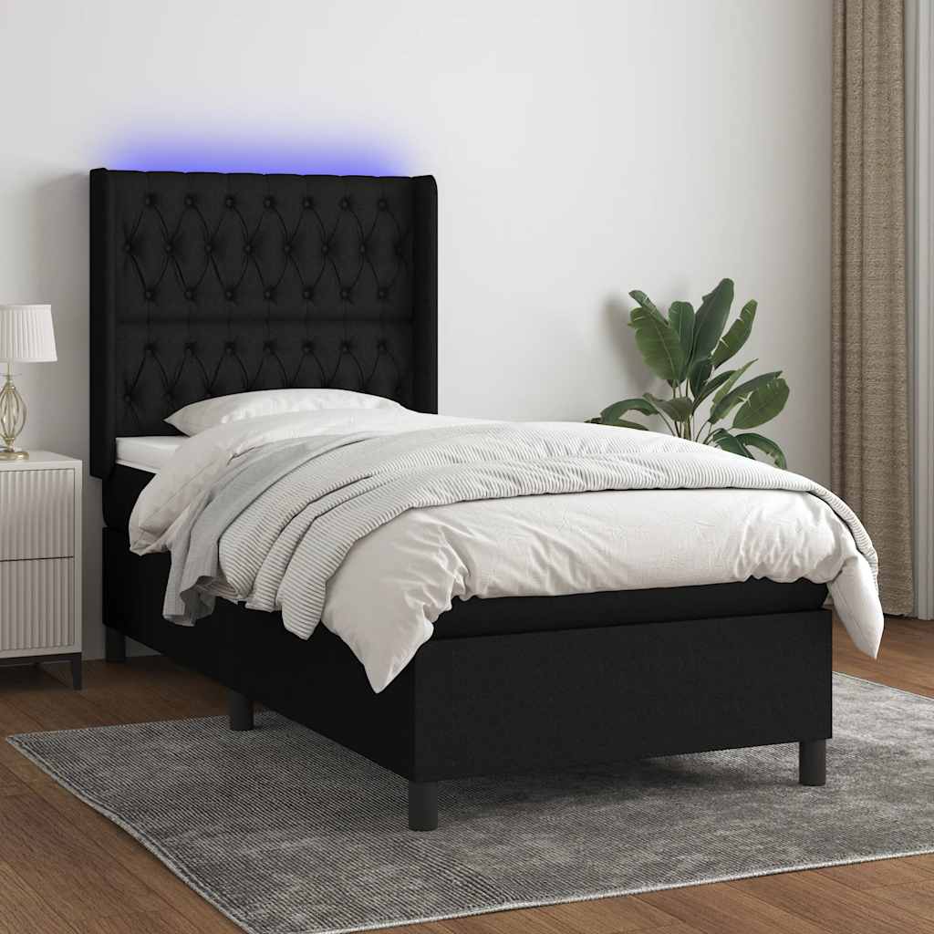 Boxspringbett mit Matratze & LED Schwarz 90x200 cm Stoff