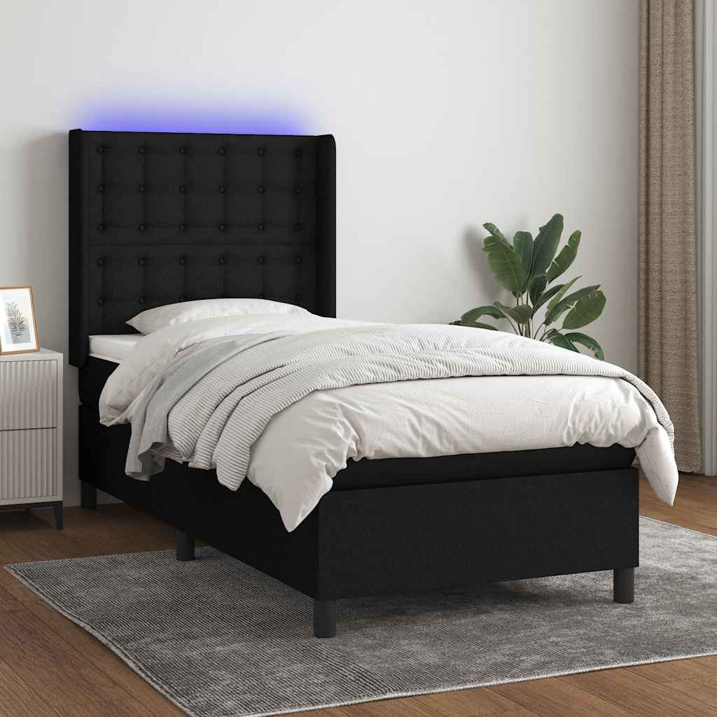 Boxspringbett mit Matratze & LED Schwarz 100x200 cm Stoff