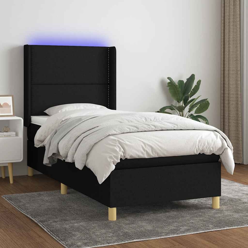 Boxspringbett mit Matratze & LED Schwarz 100x200 cm Stoff