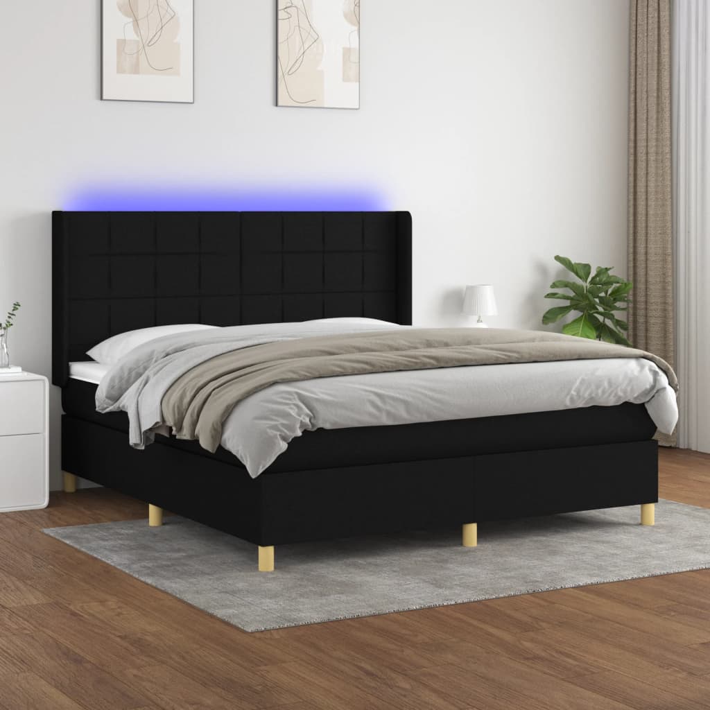 Boxspringbett mit Matratze & LED Schwarz 160x200 cm Stoff