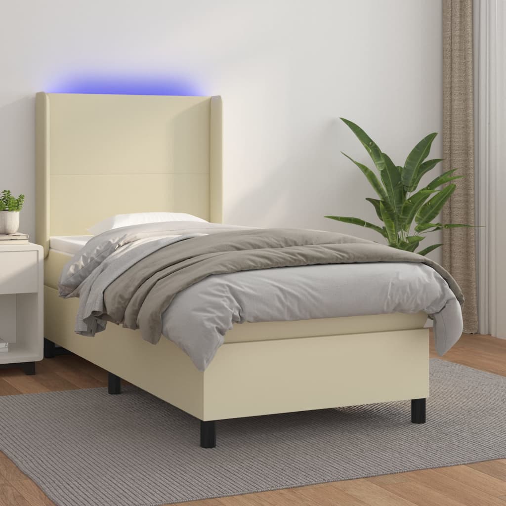 Boxspringbett mit Matratze & LED Creme 90x200 cm Kunstleder