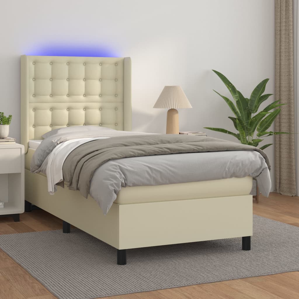 Boxspringbett mit Matratze & LED Creme 80x200 cm Kunstleder