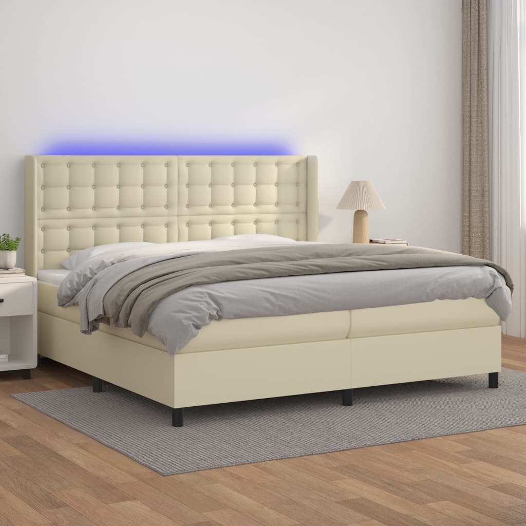 Boxspringbett mit Matratze & LED Creme 200x200 cm Kunstleder