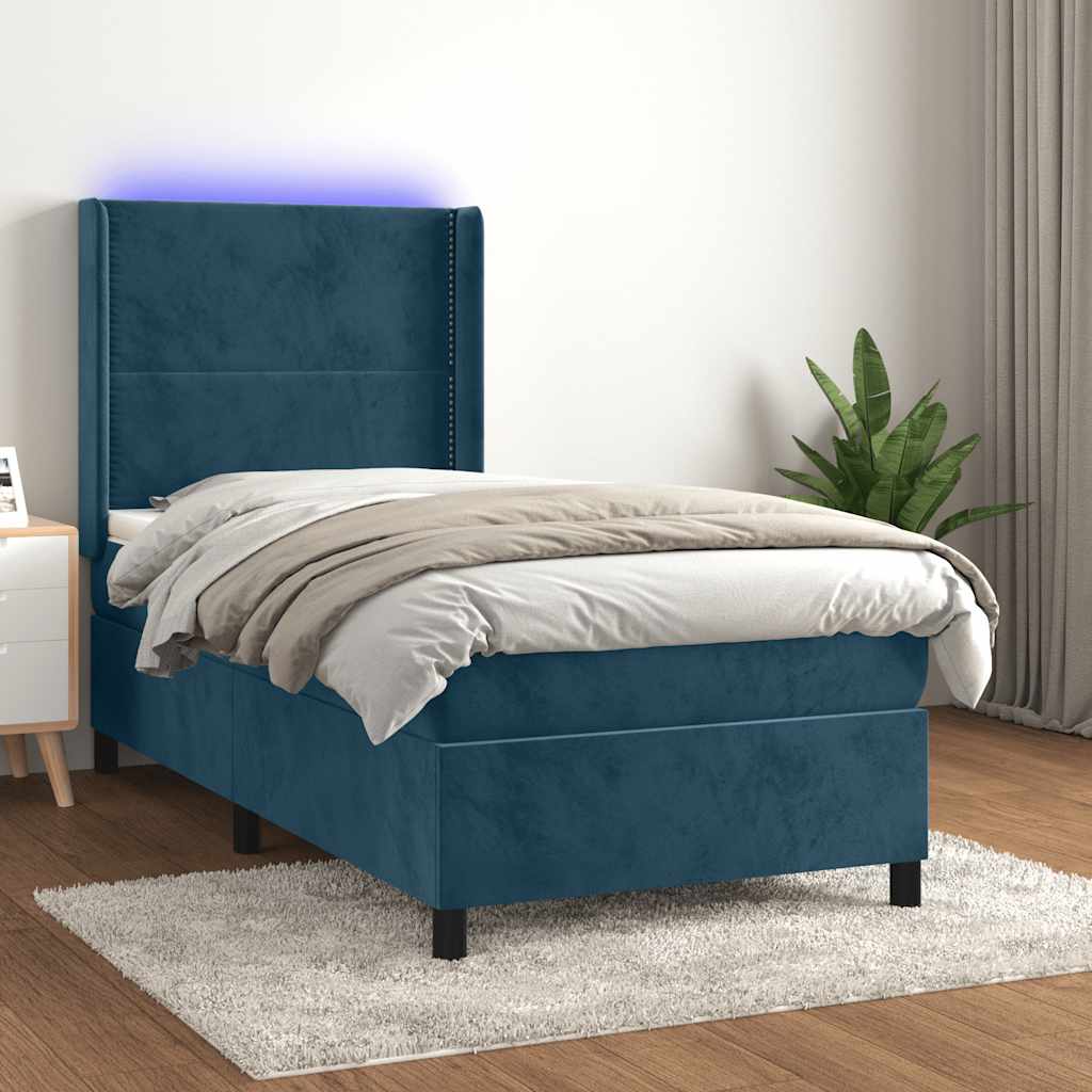 Boxspringbett mit Matratze & LED Dunkelblau 100x200 cm Samt