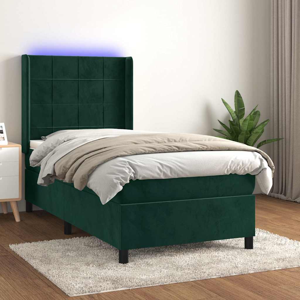 Boxspringbett mit Matratze & LED Dunkelgrün 100x200 cm Samt