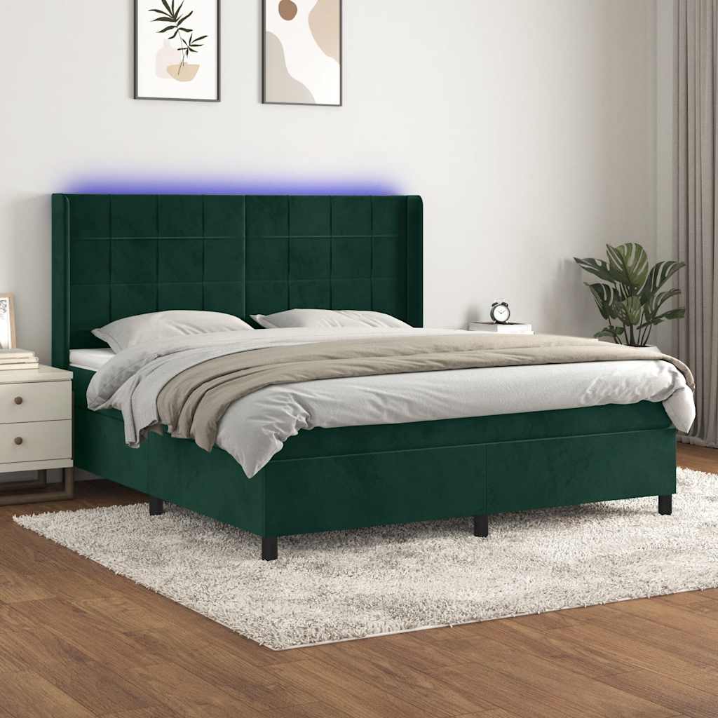 Boxspringbett mit Matratze & LED Dunkelgrün 160x200 cm Samt