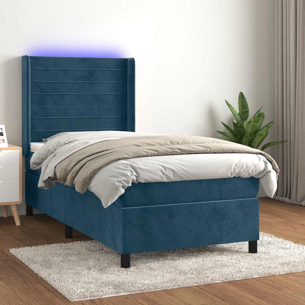 Boxspringbett mit Matratze & LED Dunkelblau 100x200 cm Samt