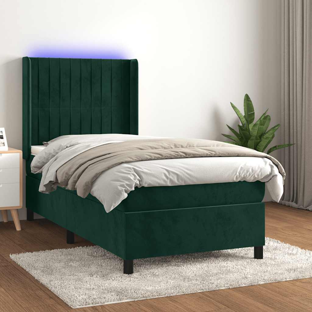 Boxspringbett mit Matratze & LED Dunkelgrün 90x190 cm Samt
