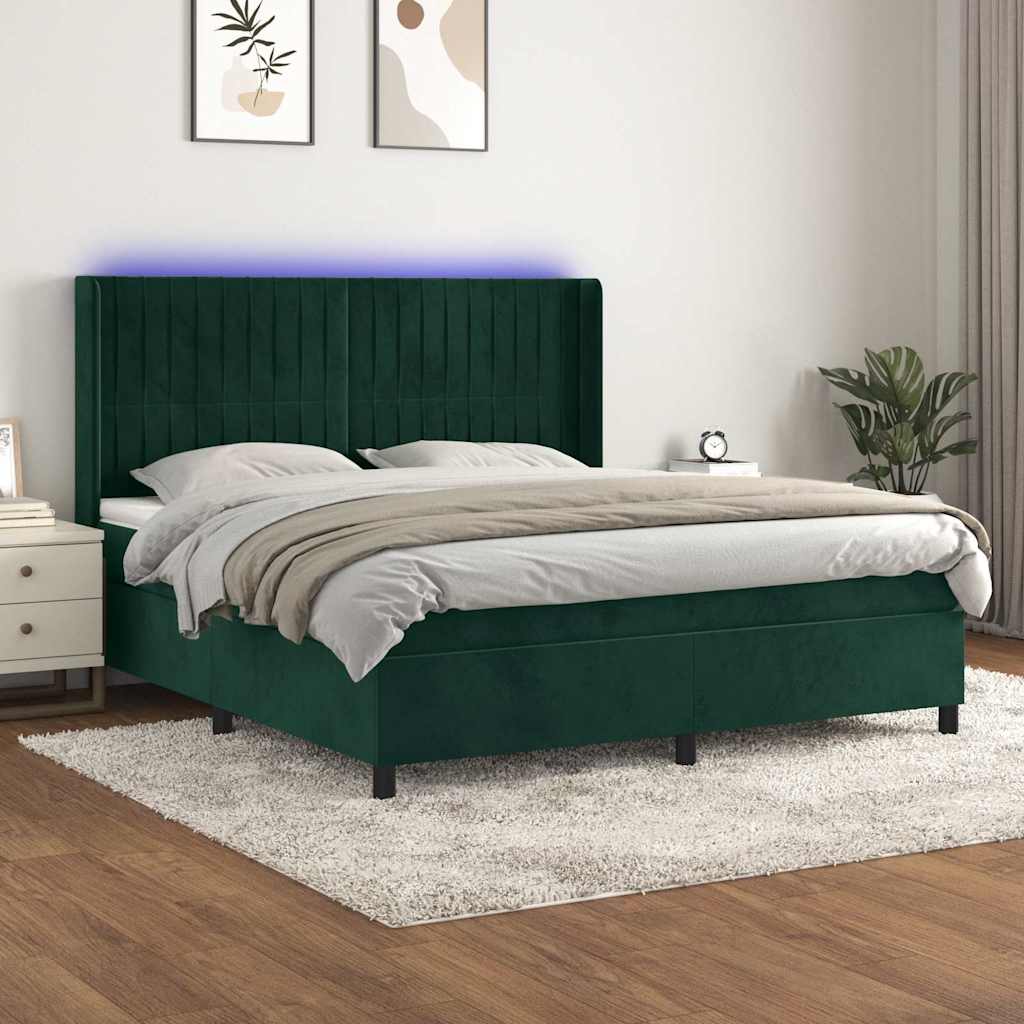 Boxspringbett mit Matratze & LED Dunkelgrün 180x200 cm Samt