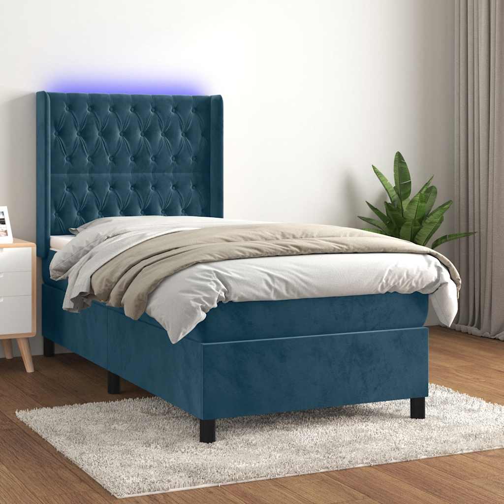 Boxspringbett mit Matratze & LED Dunkelblau 80x200 cm Samt