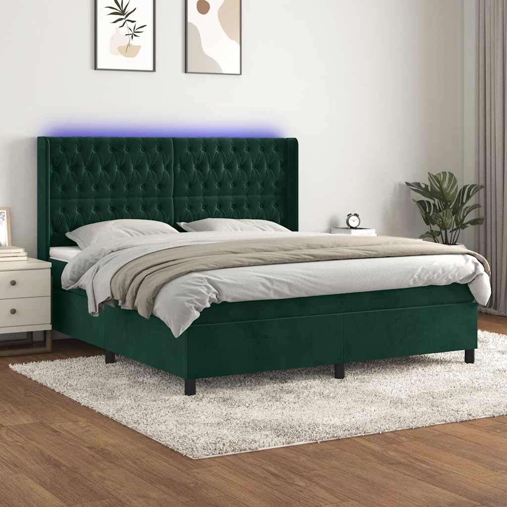 Boxspringbett mit Matratze & LED Dunkelgrün 180x200 cm Samt