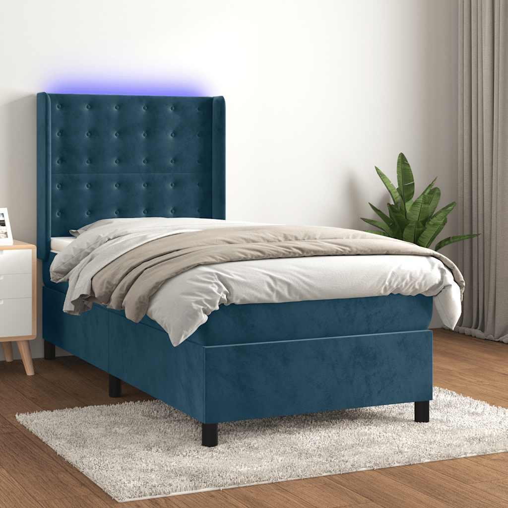 Boxspringbett mit Matratze & LED Dunkelblau 100x200 cm Samt