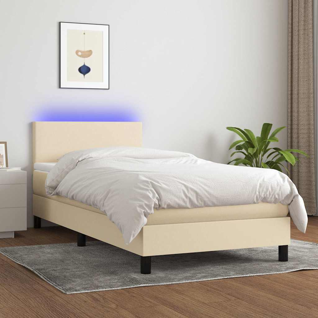 Boxspringbett mit Matratze & LED Creme 90x200 cm Stoff